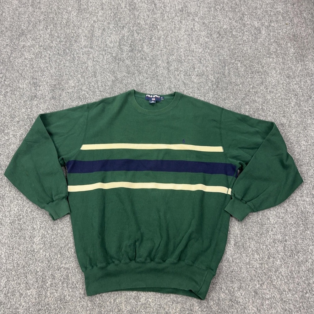 Vintage Polo Sport Ralph Lauren Sweater Mens Medium Green Stripe Crewneck Knit